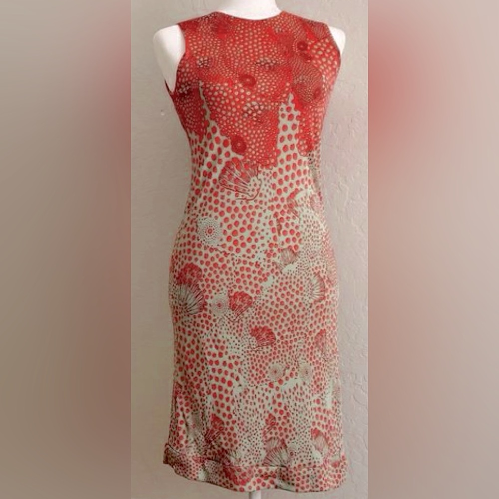 Sleeveless Red and Cream Printed Sheath Dress By Issa London